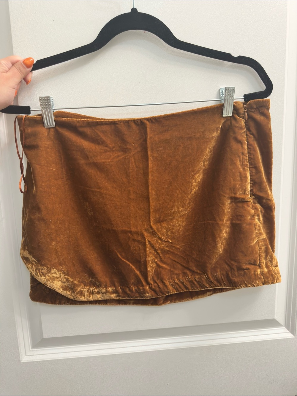 Free People Crushed Velvet Mini Skirt in Burnt Orange